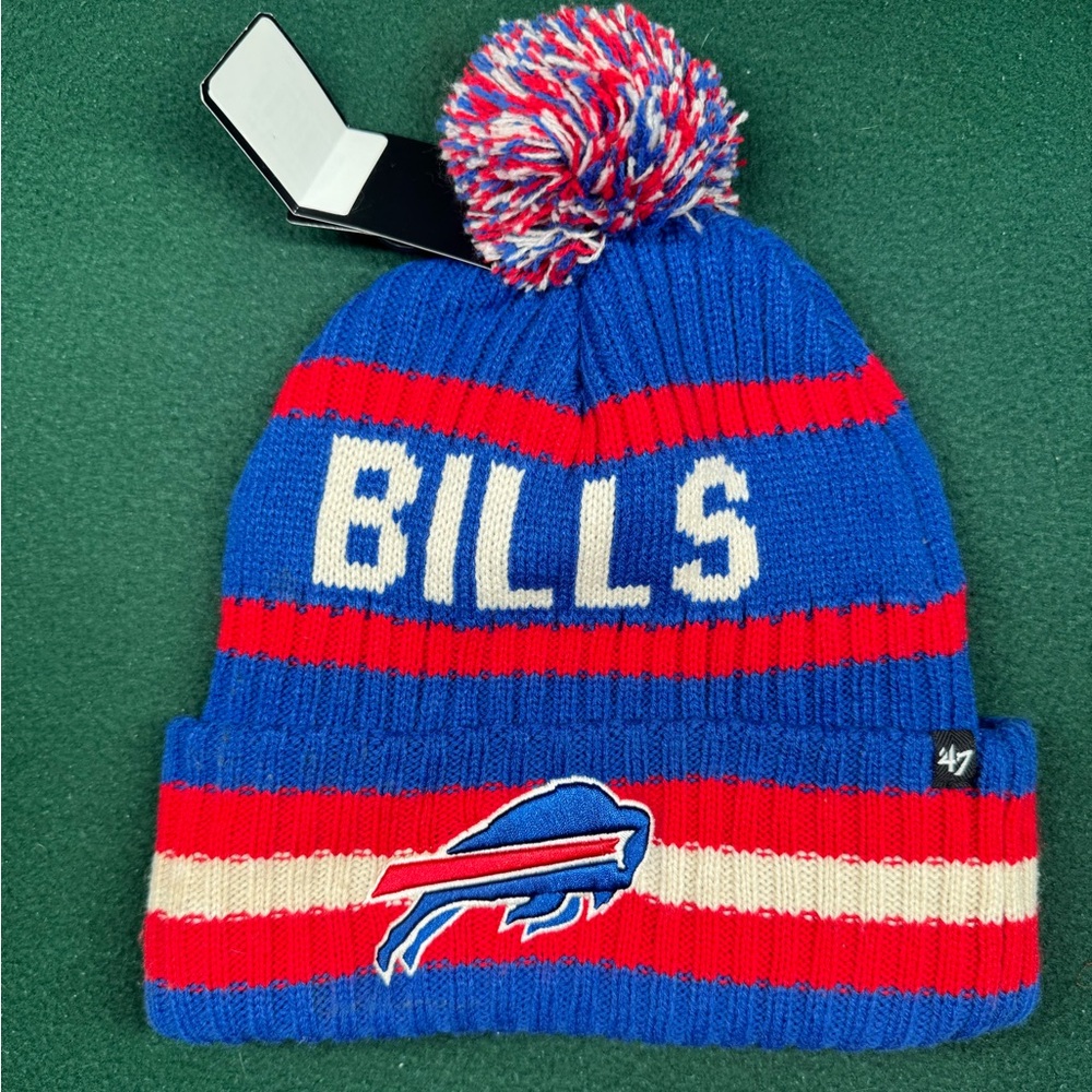 '47 Blue Red White Buffalo Bills Pom Knit Hat